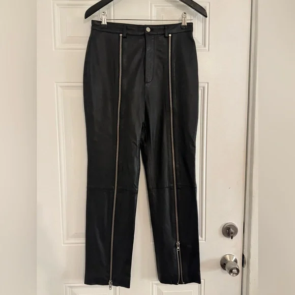 LPA Black Leather front zip Pants - Picture 1 of 8